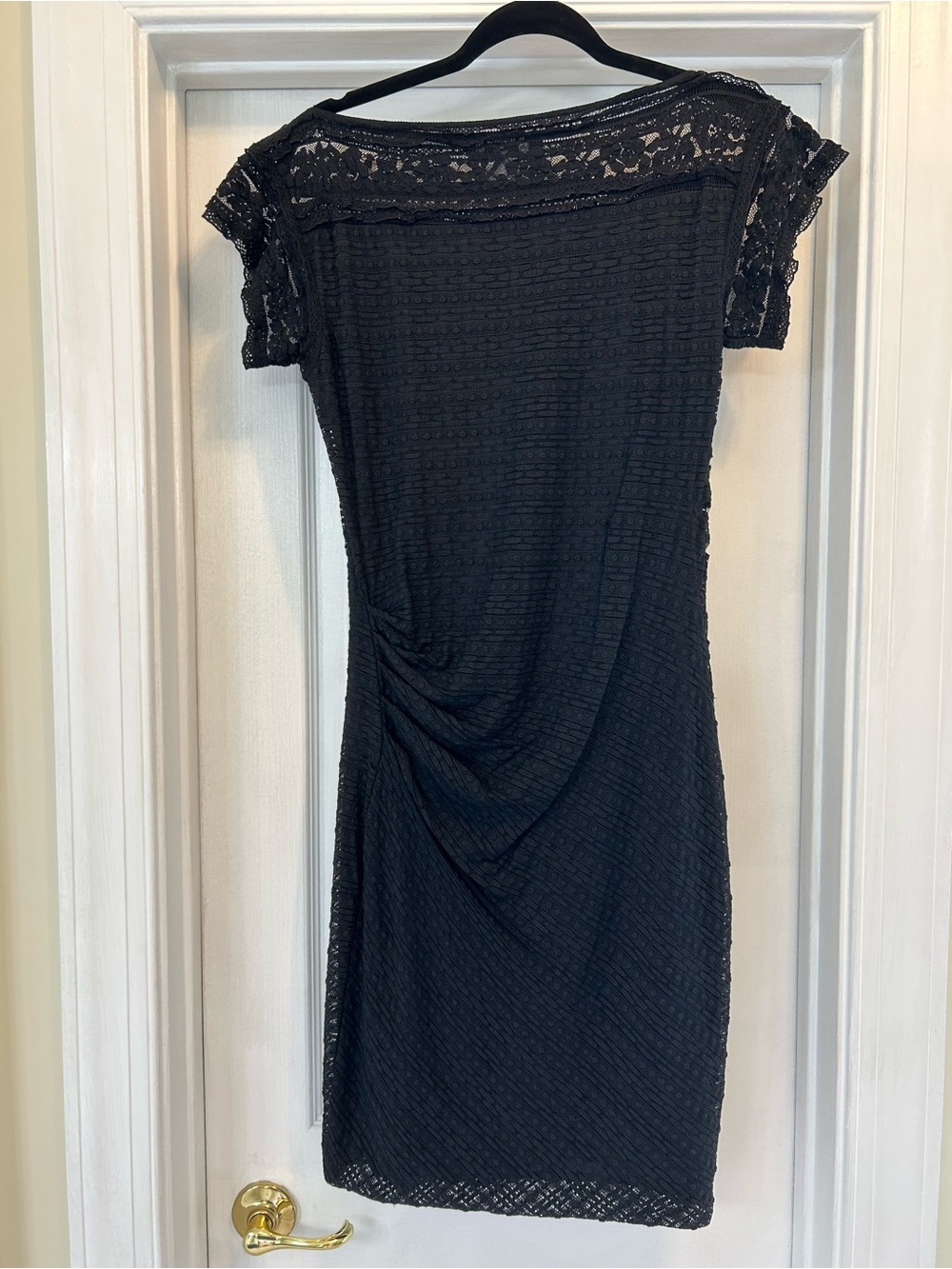 Liberated & Free Black Lace Bodycon Dress Size Large Ruched Short Sleeve
